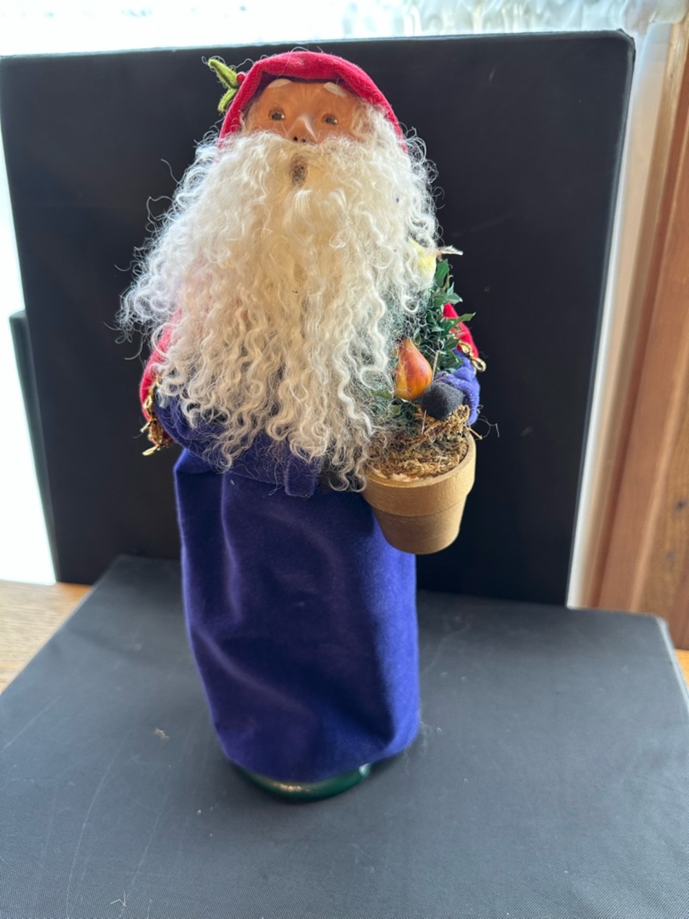 Handcrafted Santa Figurine in Red, Purple, White by